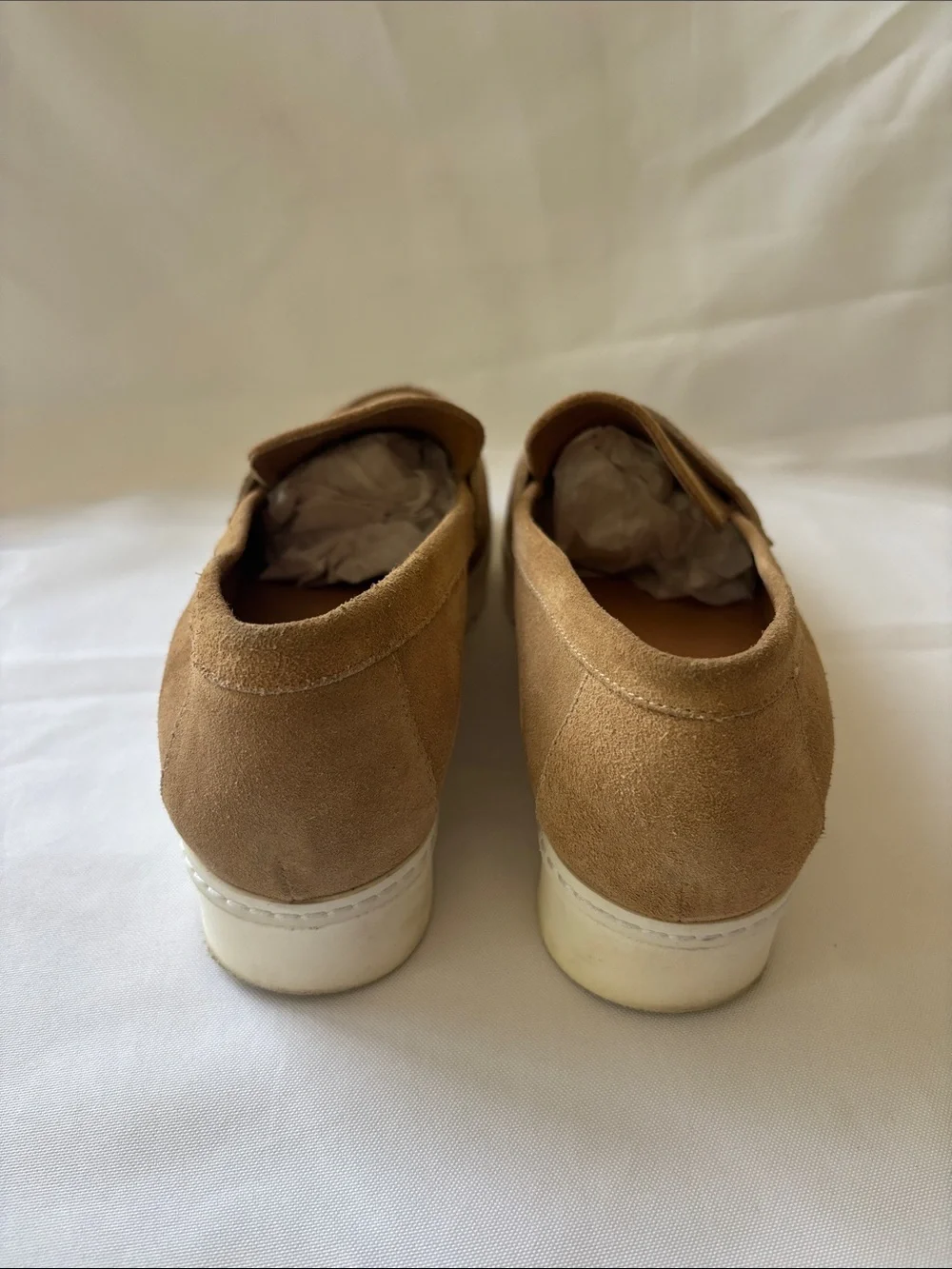 Aquatalia Suede Loafers in Light Tan with White Platform